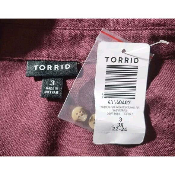 TORRID Fitflare Brushed Rayon Acrylic Flannel Top Plus Size 3X Burgundy  81P - Picture 5 of 7